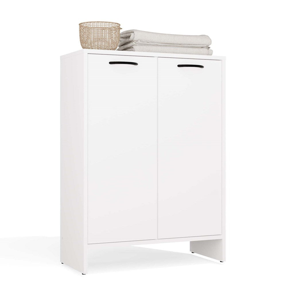 NINA - Armoire de salle de bain panier à linge 3 étagères et 2 portes